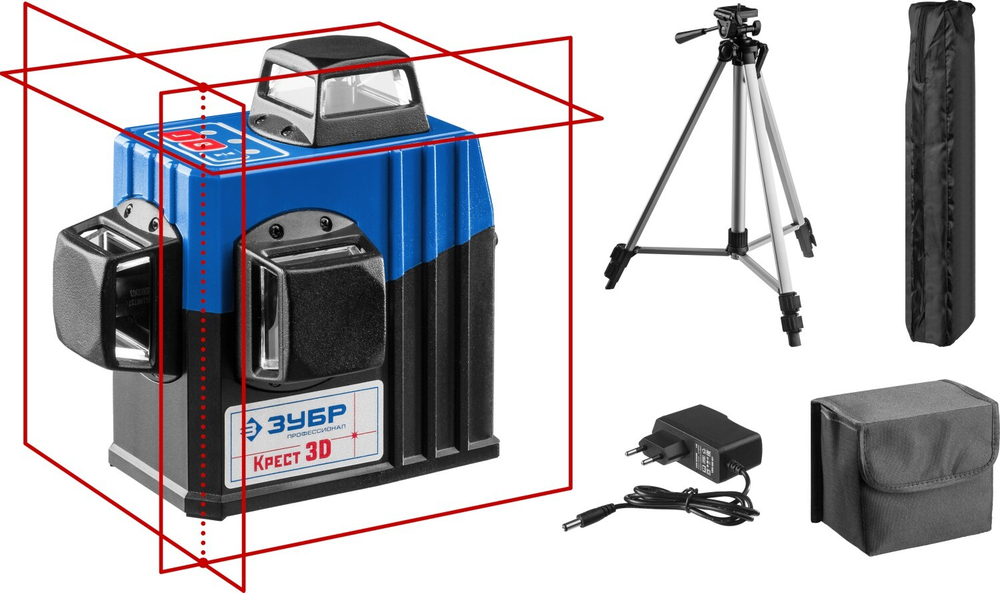 ЗУБР КРЕСТ 3D №2 нивелир лазерный 3х360°, 20м/70м, точн. +/-0,3 мм/м, штатив