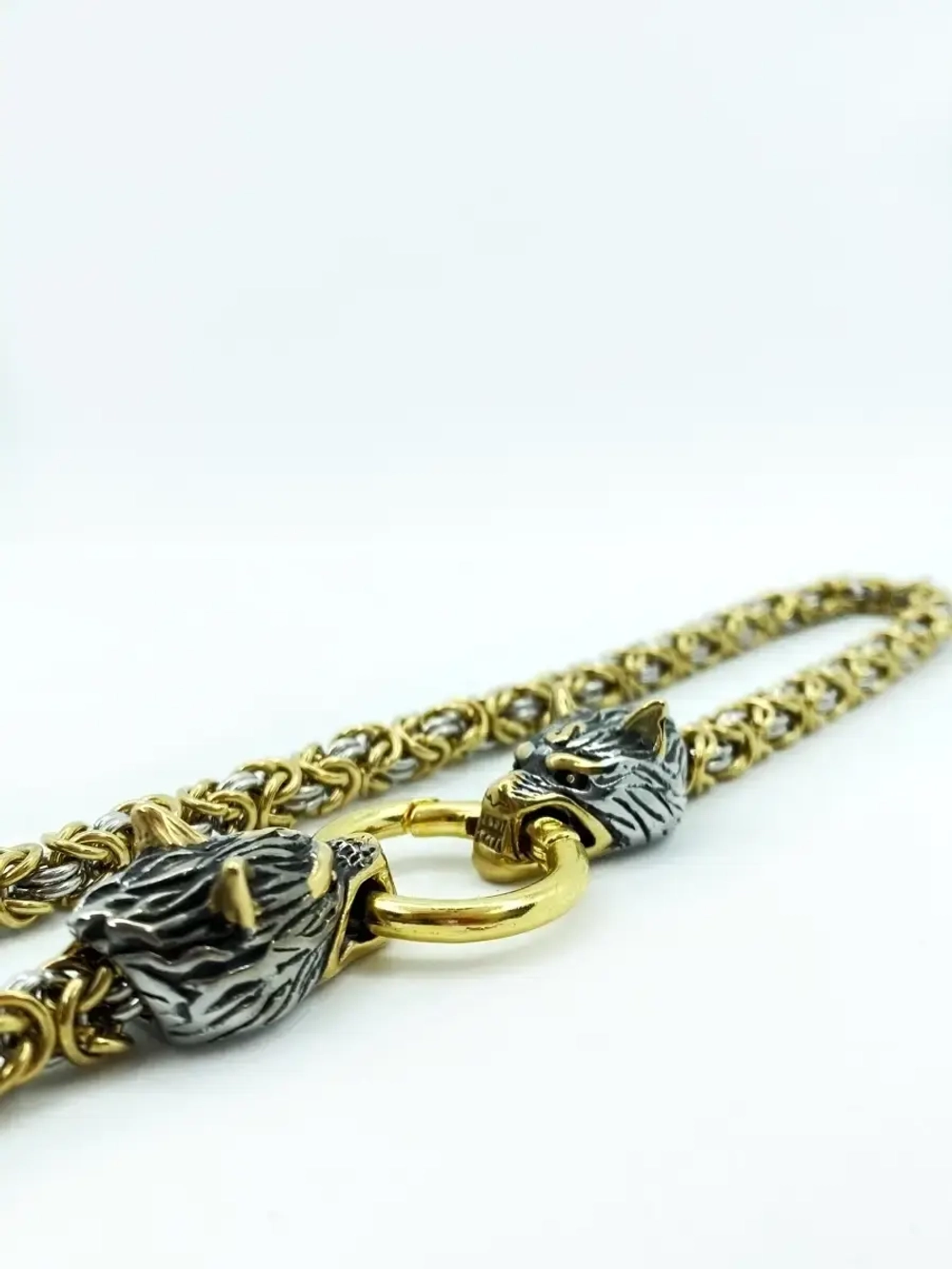 Массивная широкая цепочка Steel Rage из стали с волками