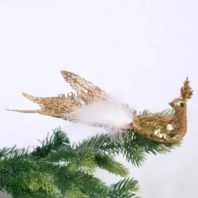 Новогоднее украшение «Волшебный павлин» 26*9,5*8 см (на прищепке), Шампань