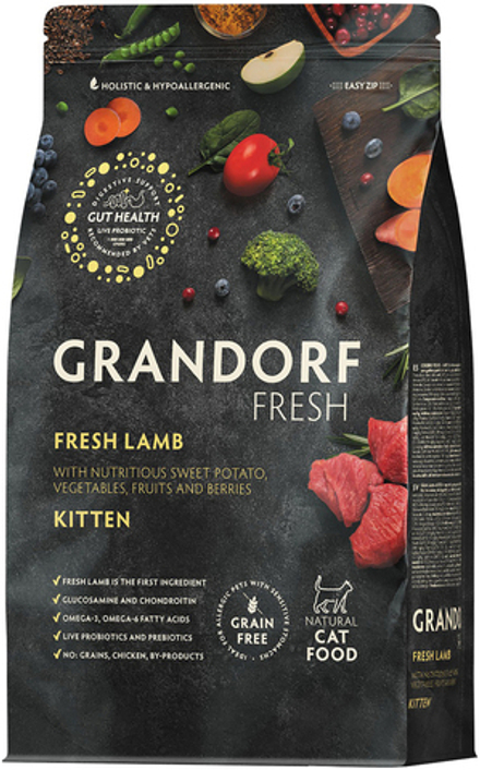Grandorf Fresh 400гр Holistic Lamb&Sweet Potato Сухой корм для котят, свежее мясо ягненка с бататом