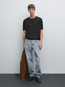 Massimo Dutti Трикотажная футболка с коротким рукавом, черный