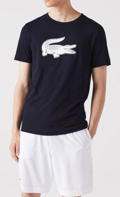Мужская теннисная футболка Lacoste SPORT 3D Print Crocodile Breathable Jersey T-shirt - navy blue/white