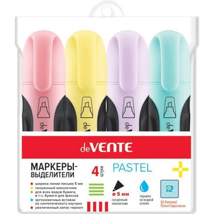 Набор текстовыделителей "deVENTЕ Pastel" 4 цв., 1-5мм, пастельные цвета, плоский