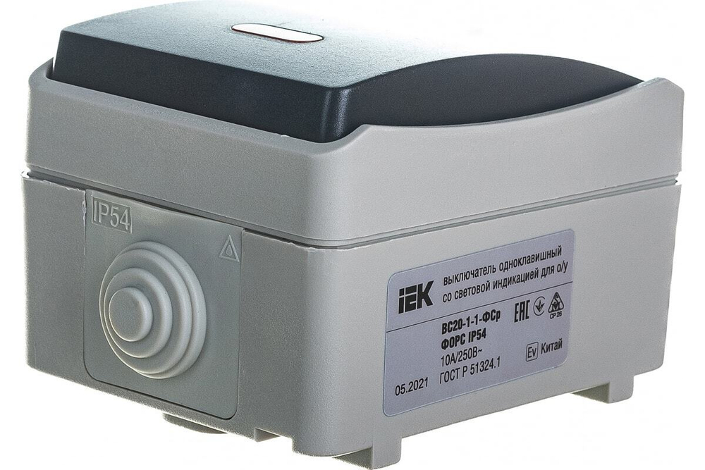 Выключатель 1-клавишный для открытой установки с индикацией ВС20-1-1-ФСр ФОРС IP54 IEK