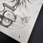 Картина, графика в паспарту 21х30 см на стену для интерьера "Мопед"