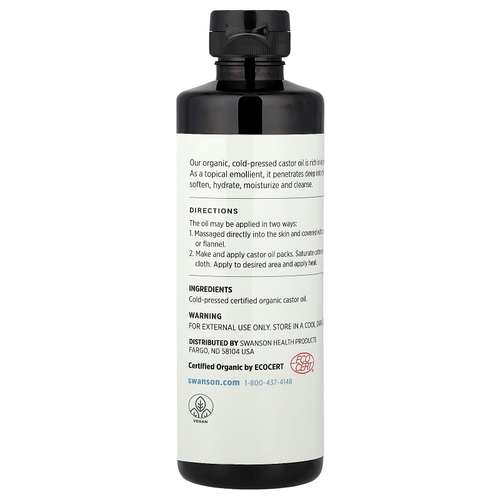 Swanson Vitamins, Сертифицированное органическое касторовое масло холодного отжима, 473 мл (16 жидк. унц.)