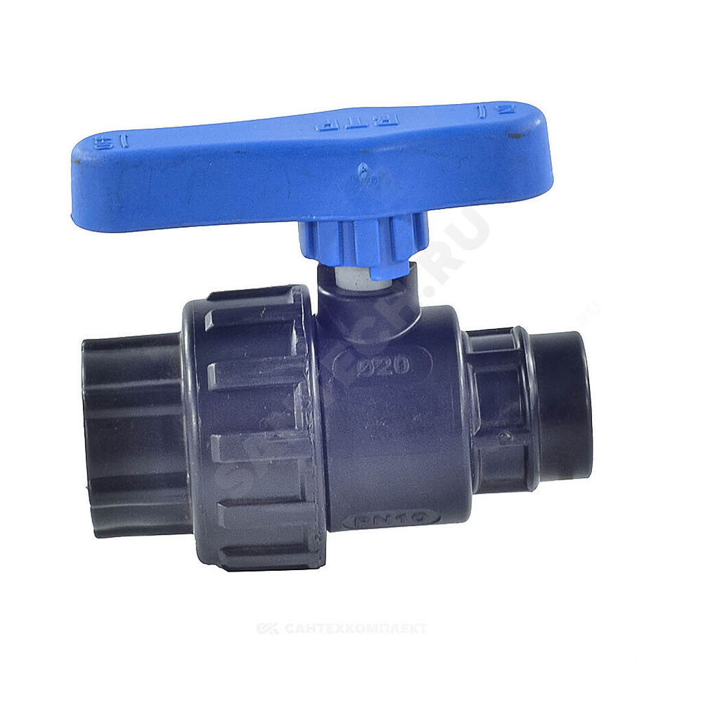 Кран шаровой компрессионный ПЭ 1/2"x1/2" ВР/ВР Ру10 RTP (РосТурПласт) 17357