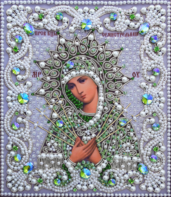 ЖС-4-СЗ Набор для вышивания хрустальными камнями Богородица Семистрельная (зеленый)