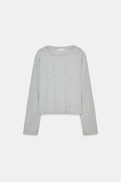 ZARA ФУТБОЛКА С ВЫРЕЗОМ «ЛОДОЧКА» И ДЛИННЫМИ РУКАВАМИ, СЕРЫЙ МЕЛАНЖ