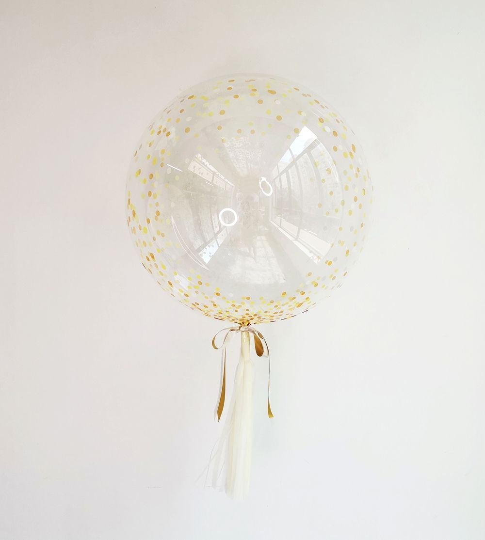 Шар (20''/51 см) Сфера 3D, Deco Bubble, Золотое конфетти, Прозрачный, 1 шт. в упак.