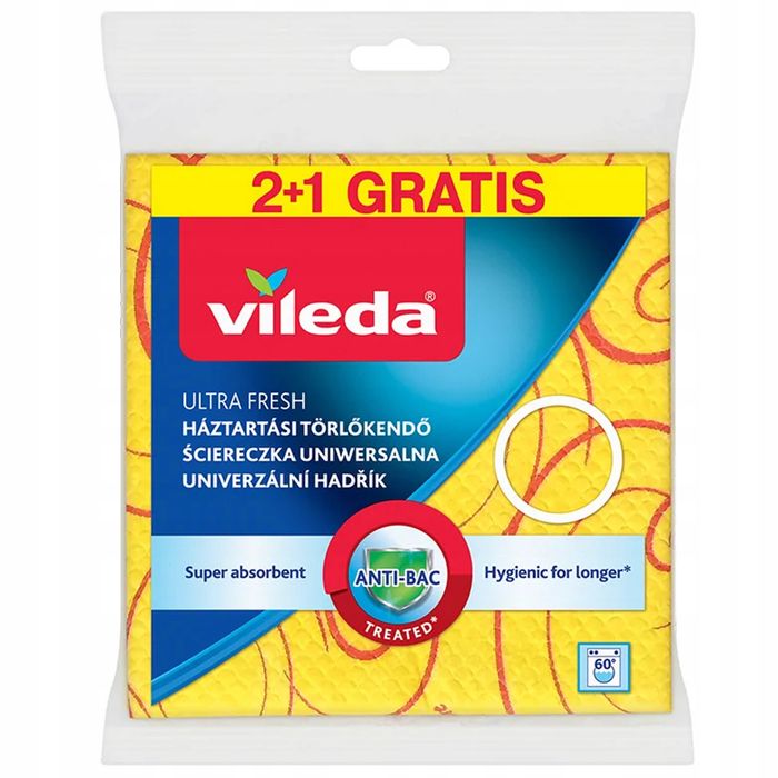 Vileda Салфетка Ultra Fresh с ионами серебра 34х34 см, 2+1 шт.