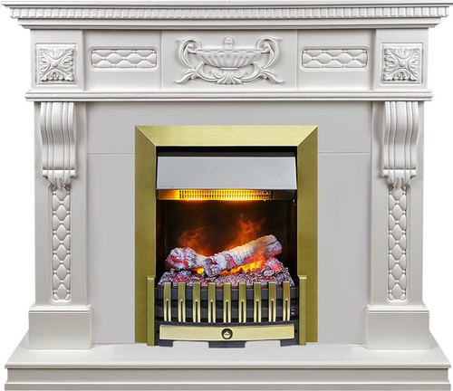 Каминокомплект Corsica - Матовый белый (Ширина 1100) с очагом Danville Antique Brass FB2