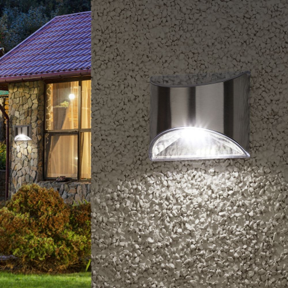 Светильник уличный ЭРА ERAFS024-38 на солнечных батареях настенный фасадная подсветка Хром, 4LED, 8 lm | Садовые фасадные светильники