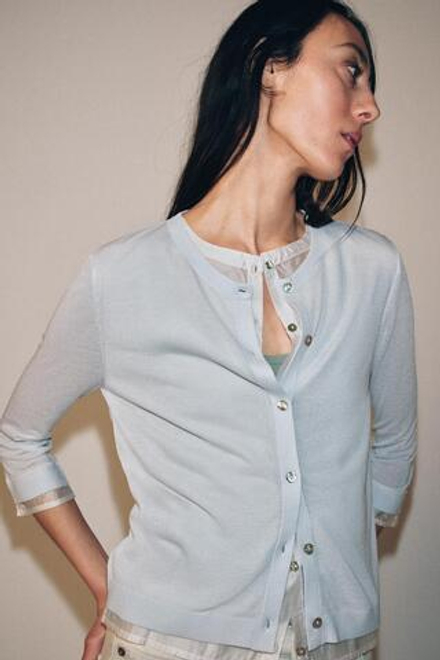 ZARA КОМБИНИРОВАННЫЙ КАРДИГАН, СИНИЙ/БЕЛЫЙ