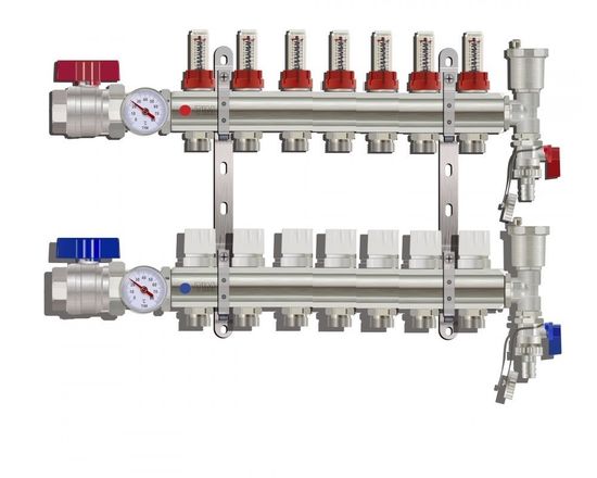 Коллектор для тёплого пола с расходомерами Tim на 7 выходов из латуни