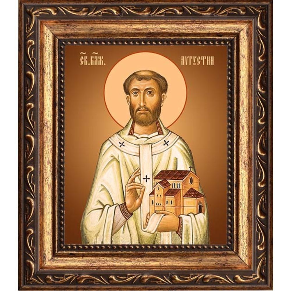 Августин Аврелий, Блаженный, Иппонийский, епископ. Икона на холсте. В раме 10 х 12 см.