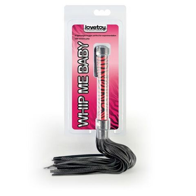 Многохвостая плетка с красной ручкой - 40 см. (Цвет: черный с красным)