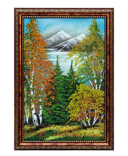 Картина " Осенний пейзаж " рисованная каменной крошкой 33.5-23.5 см вес 320 гр.