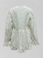 Рубашка в цветочек на завязках с длинным рукавом и рюшами