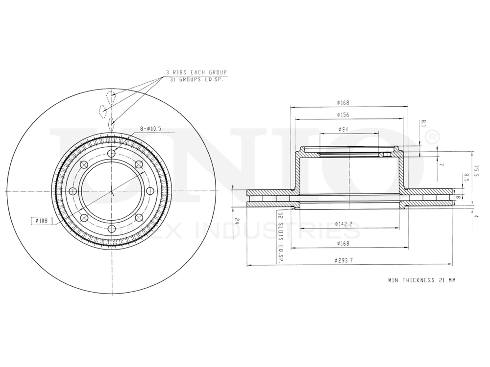 Диск тормозной задний UNIO BRD-20458