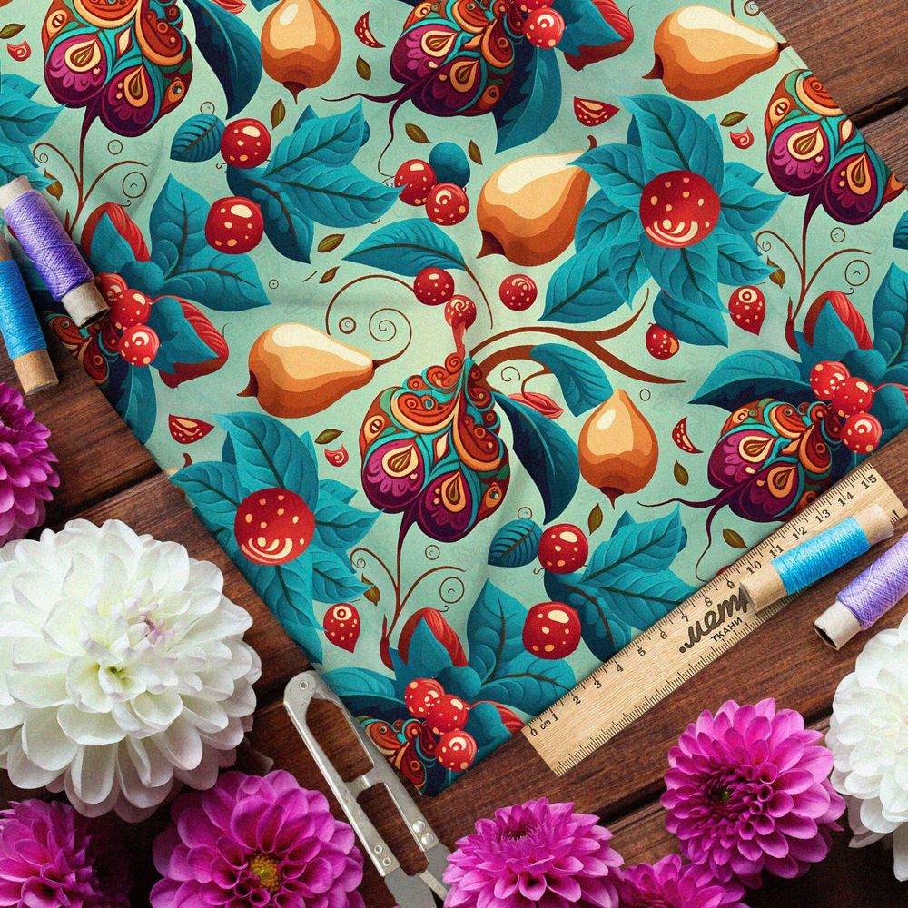 Ткань лён груши в русском стиле