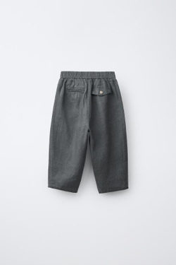 ZARA БРЮКИ СО СКЛАДКАМИ ИЗ 100% ЛЬНА, НЕФТЯНОЙ