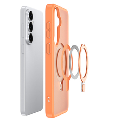 Матовый чехол оранжевого цвета с MagSafe для Samsung Galaxy S26, серия Yind Series Case от Dux Ducis (версия с магнитной откидной подставкой)