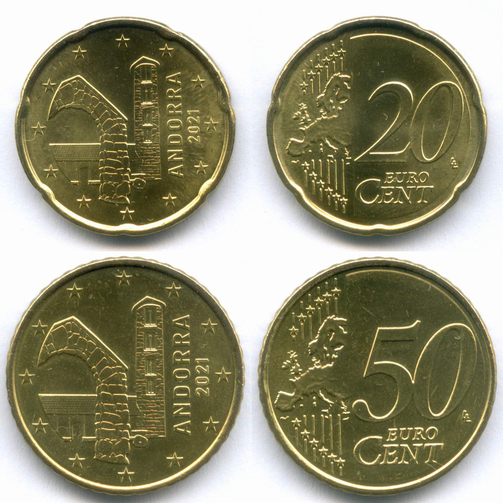 20 и 50 евроцентов 2021 год. Андорра. Регулярный выпуск. Нордик UNC