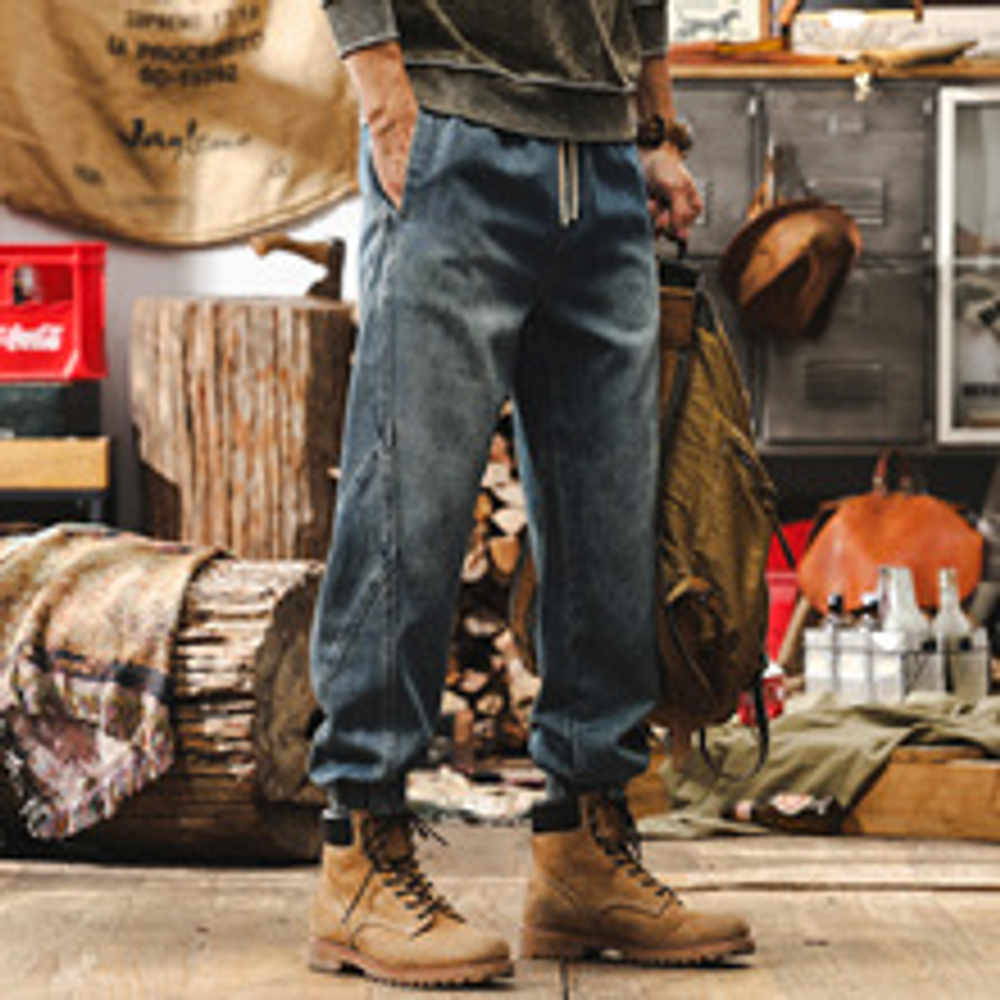 Летние тонкие джинсовые брюки в мужском стиле американского ретро.