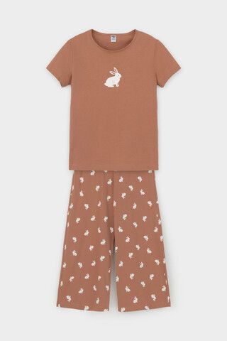 пижама  для девочки  КБ 2827/кофейный мусс,белый кролик