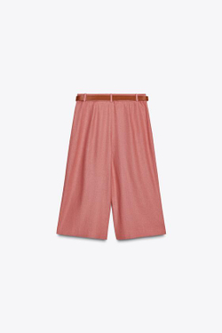 ZARА ДЛИННЫЕ БЕРМУДЫ С ПОЯСОМ ИЗ ЛЬНА, МАРСАЛА