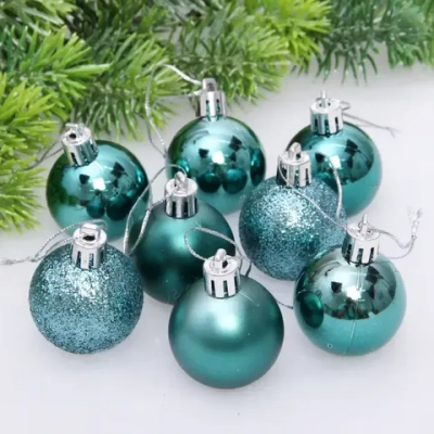 Новогодние шары 4 см (набор 24 шт) «Микс фактур», темный нефрит