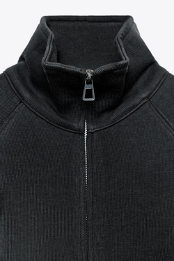 ZARA МЯГКАЯ ТОЛСТОВКА НА МОЛНИИ, УГОЛЬНЫЙ