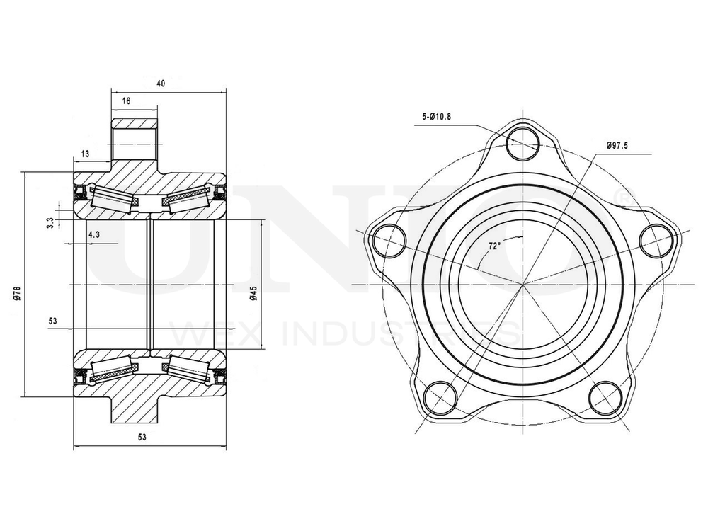 Ступица передняя (без ABS) UNIO HUB-20030