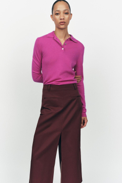 ZARA ОДНОТОННЫЙ СВИТЕР ИЗ 100% ШЕРСТИ С ВОРОТНИКОМ ПОЛО, ЦВЕТ ФУКСИИ