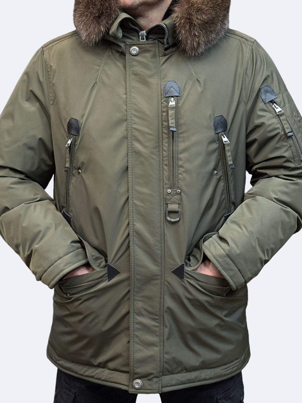 Пуховик зимний хаки