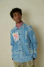 Куртка Soeurs с Красными Цветами / Red Flowers голубая