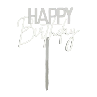 Топпер «С днём рождения», цвет белый-серебро
