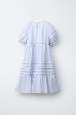 ZARA ПЛАТЬЕ ИЗ 100% РАМИ С СБОРКАМИ И КРУЖЕВОМ, НЕОНОВЫЙ СИНИЙ