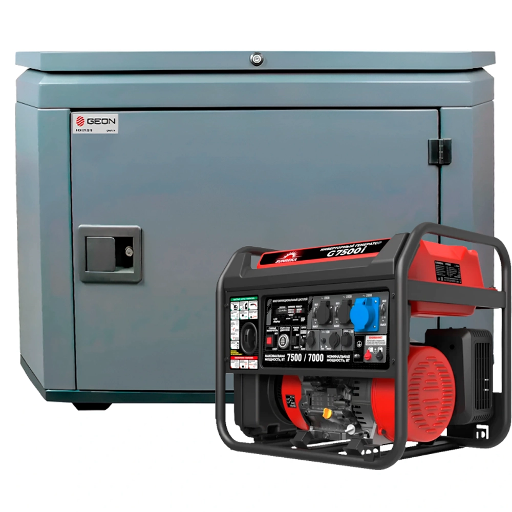 Генератор бензиновый инверторный SUNREKA G7500i с кожухом Geon 1200 RAL 7024