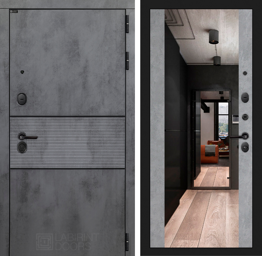 Дверь Входная Лабиринт INFINITY С зеркалом Максимум Бетон светлый