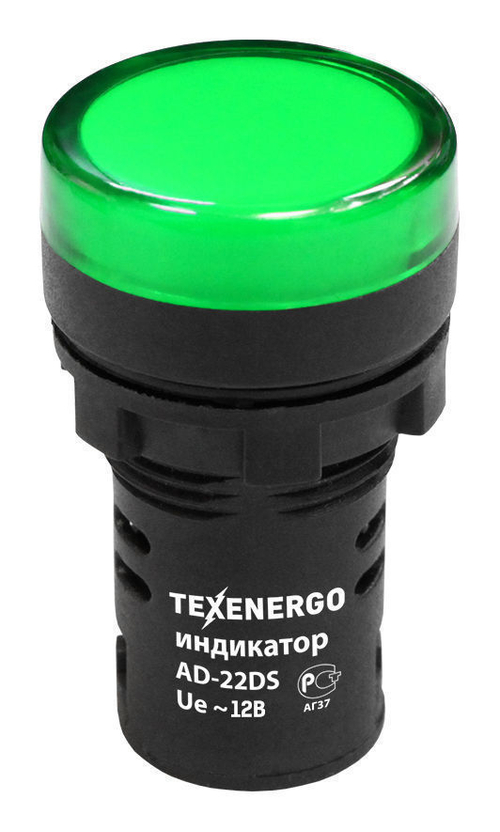 Арматура светосигнальная AD22DS(LED) 12В AC/DC d22 зеленая Texenergo