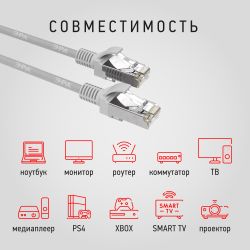 Патч корд ЭРА F/UTP экранированный 1 м, категория 5e, серый Cu