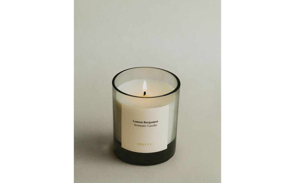 Zara Home Свеча ароматическая Lemon Bergamot 200 г, растительный воск, аромат свежий цитрусовый, Горчичный