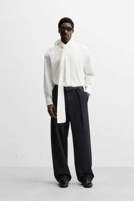 ZARA РУБАШКА RELAXED FIT С БАНТОМ, БЕЛЫЙ