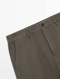 Massimo Dutti Хлопковые брюки зауженного кроя, зеленый