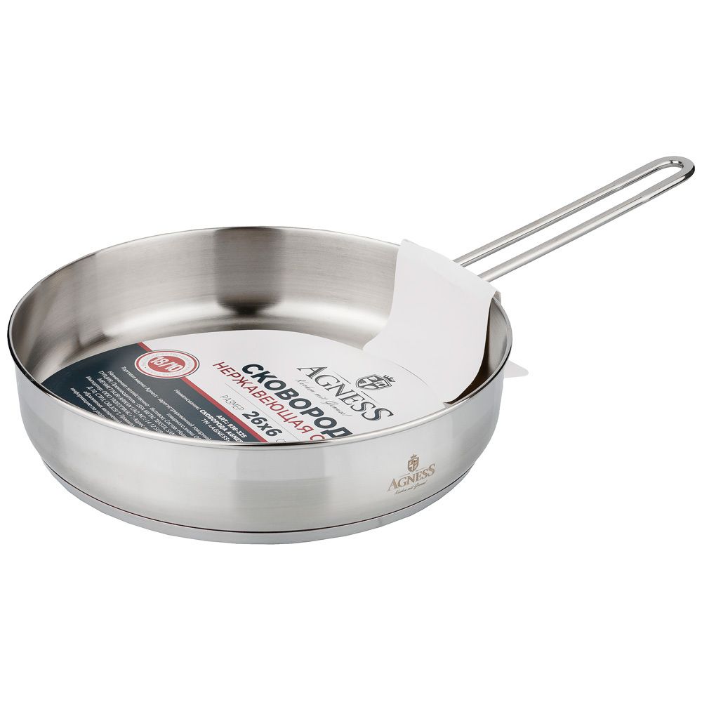 СКОВОРОДА AGNESS PROFESSIONAL 26*6 СМ, 3,2 Л ВЫСОКОКАЧЕСТВЕННАЯ НЕРЖ СТАЛЬ 18/10 ИНДУКЦИОННОЕ ДНО