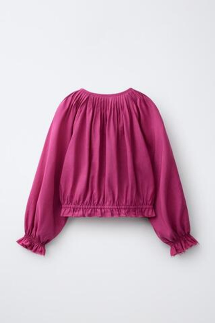 ZARA БЛУЗА С ЗАЩИПАМИ, МАЛИНОВЫЙ