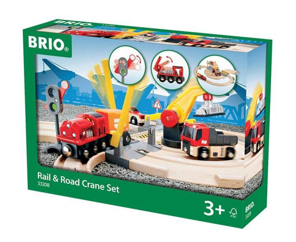 BRIO Железная дорога с краном и автодорогой, 26 элементов