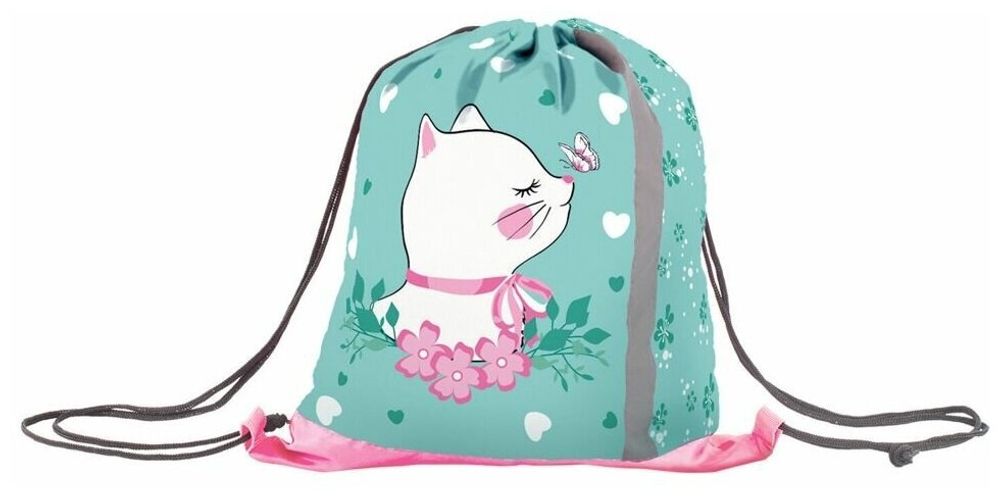 Мешок для обуви ЮНЛАНДИЯ, светоотражающая полоса, 47х37 см, "Meow", 229170